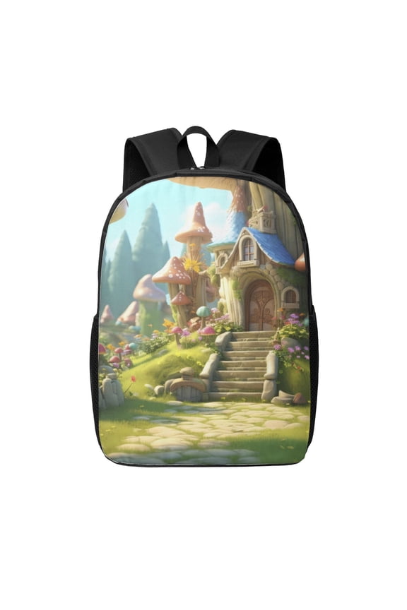 Cute Mushroom Town A print Travel Backpack, Large Computer Backpack for Men Women, College School Rucksack Book Bag