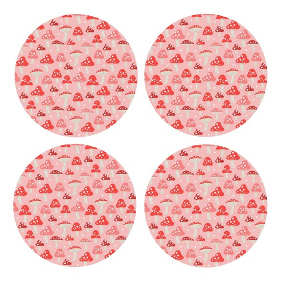 Xecao Cute Mushroom1 for MDF Cork Coaster 4 Pcs,Drink Coasters,Suit for House Warming Gifts New Home ,Coffee Table Decor-Round Shape