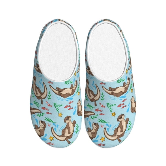 Xecao Cute Otters Print Cotton Slippers Fuzzy Warm Cozy Slippers Non Slip House Slippers For Indoor Outdoor Cotton Slippers House Slippers-35/36