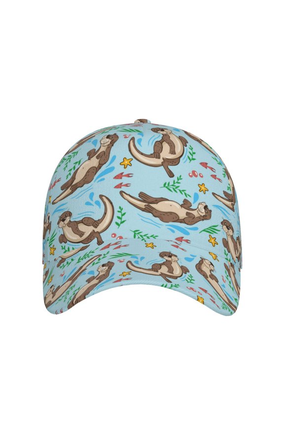 Cute Otters for Baseball Cap: Unisex, crafted from classic polyester twill fabric, featuring a soft unconstructed design