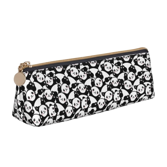 Xecao Cute Panda (3) Print Leather Pencil Case -Stationery Bag Pen Holder for Work & Office