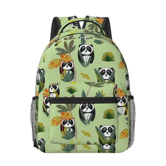 Xecao Cute Panda Bear In Greenery Forest Print Casual Backpack: A Computer Backpack Ideal for Men and Women, Perfect for College, School, or Daily Travels-One Size