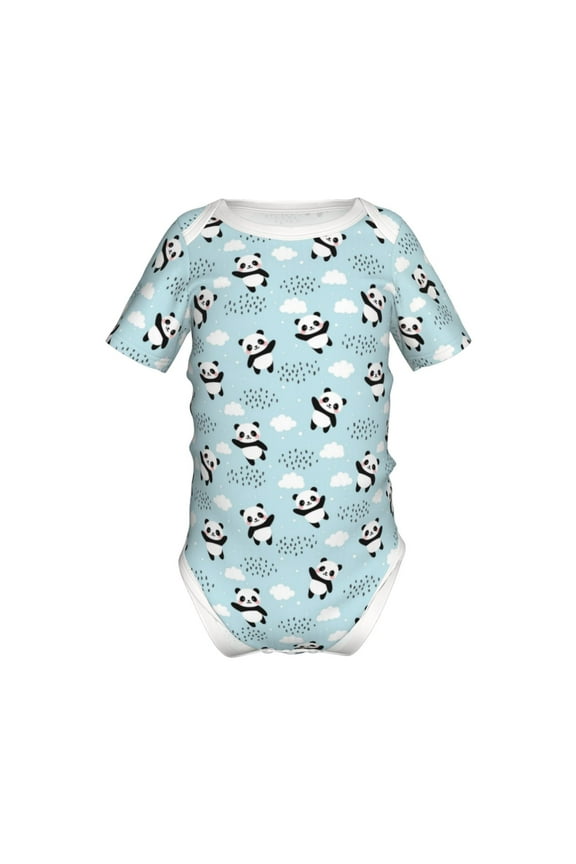 Cute Panda Bear Pattern Baby Climbing Bodysuit Short Sleeve Onesie Unisex 0-12 Months Baby Shirt Newborn Outfits Crotch snap design-9M