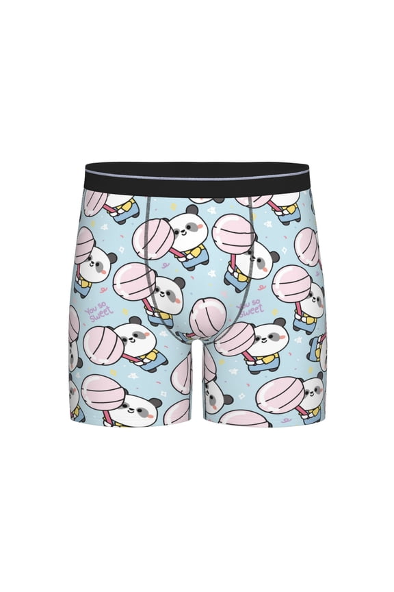 Cute Panda Bear Print Boxer Briefs for Men's Stretch Moisture-Wicking Underwear, Mid-Rise Classics breathable fabric