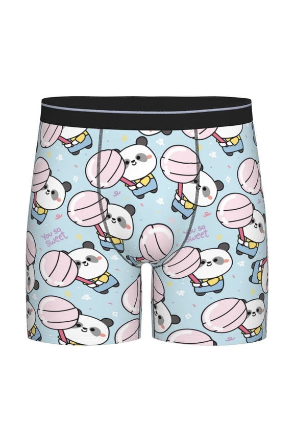 Cute Panda Bear Print Boxer Briefs for Men's Stretch Moisture-Wicking Underwear, Mid-Rise Classics breathable fabric