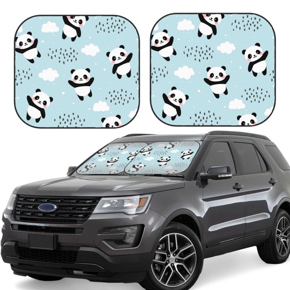 Xecao Cute Panda Bear for Foldable Car Sun Shades (2-Pack) offer sun protection with an easy-fold design for convenient windshield shading.