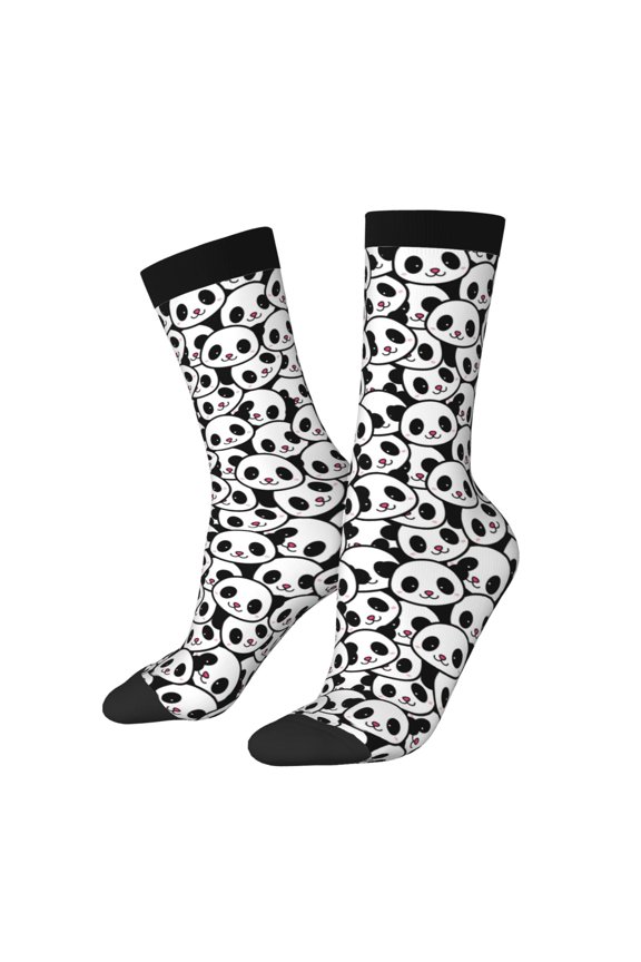 Cute Panda Face Pattern Sport Socks for Women and Men Crew Socks Sporty Calf Socks Casual Socks