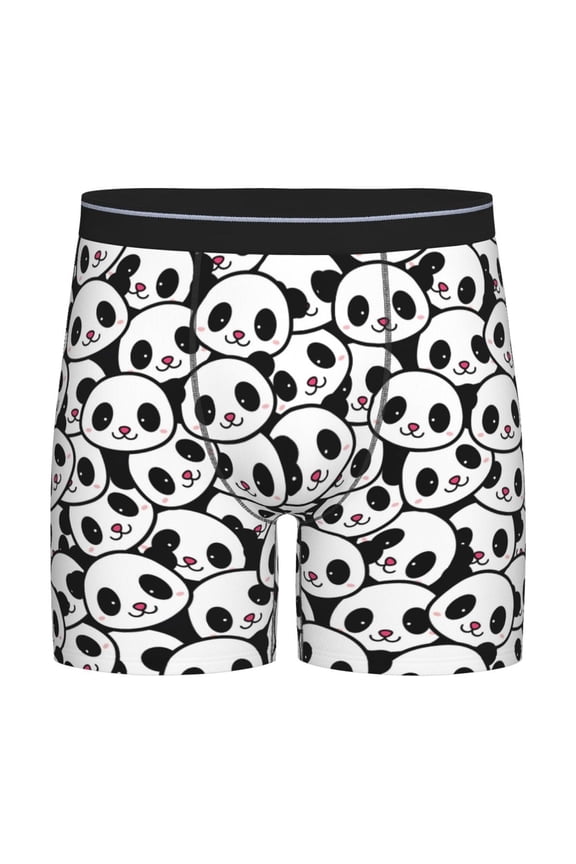 Cute Panda Face Print Boxer Briefs for Men's Stretch Moisture-Wicking Underwear, Mid-Rise Classics breathable fabric