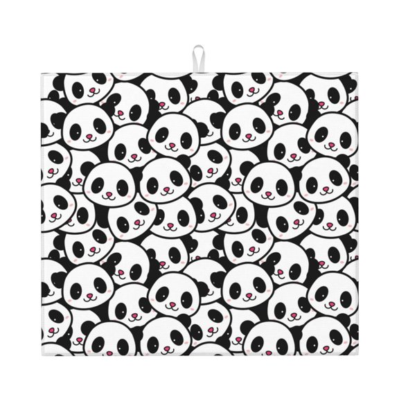 Xecao Cute Panda Face Print Dish Drying Mat for Kitchen Counter,Absorbent Coffee Bar Mat, Dish Drainer Rack Mats,Dining Room Decoration