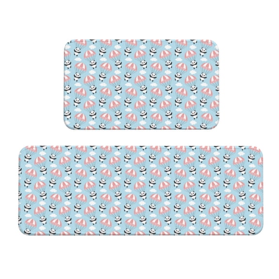 Xecao Cute Panda Flying in the Sky Patten Kitchen Rugs and Mats Sets,2 Pieces Non-Slip Washable Rugs, Kitchen Mat for Floor,Suit for Kitchen Decor and Accessories
