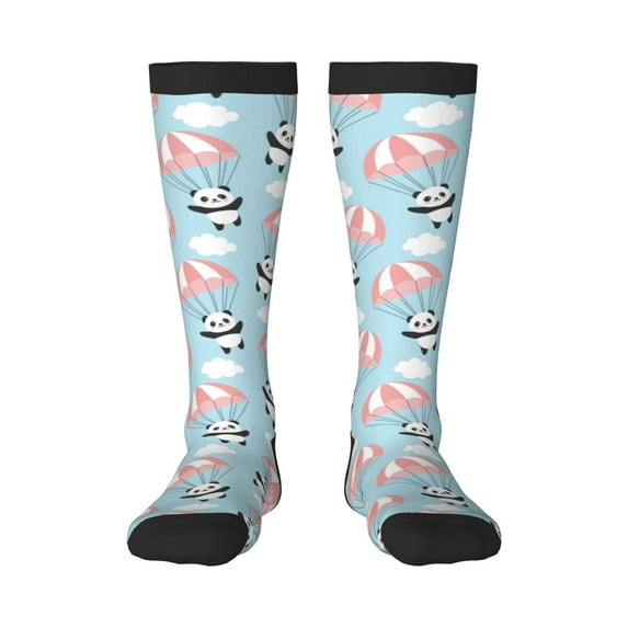 Xecao Cute Panda Flying in the Sky print thigh-high socks, crafted for both men and women with a stretchy, high-opaque design perfect for daily wear