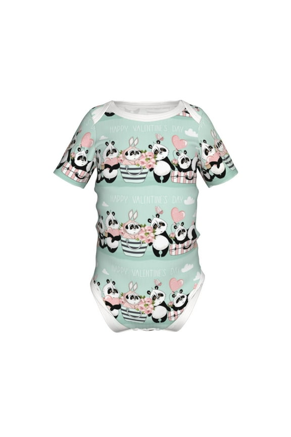Cute Panda Pattern Baby Climbing Bodysuit Short Sleeve Onesie Unisex 0-12 Months Baby Shirt Newborn Outfits Crotch snap design-