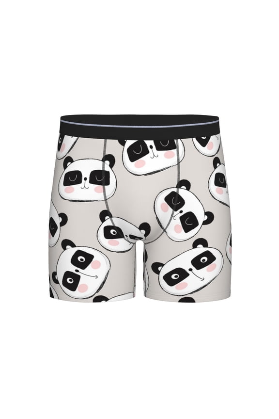 Cute Panda Print Boxer Briefs for Men's Stretch Moisture-Wicking Underwear, Mid-Rise Classics breathable fabric