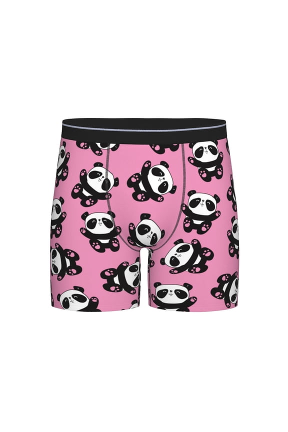 Cute Panda Print Boxer Briefs for Men's Stretch Moisture-Wicking Underwear, Mid-Rise Classics breathable fabric