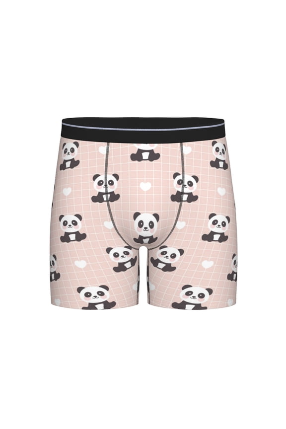 Cute Panda Print Boxer Briefs for Men's Stretch Moisture-Wicking Underwear, Mid-Rise Classics breathable fabric