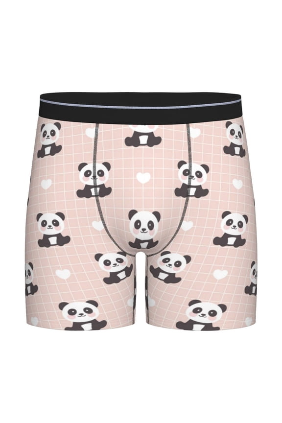 Cute Panda Print Boxer Briefs for Men's Stretch Moisture-Wicking Underwear, Mid-Rise Classics breathable fabric