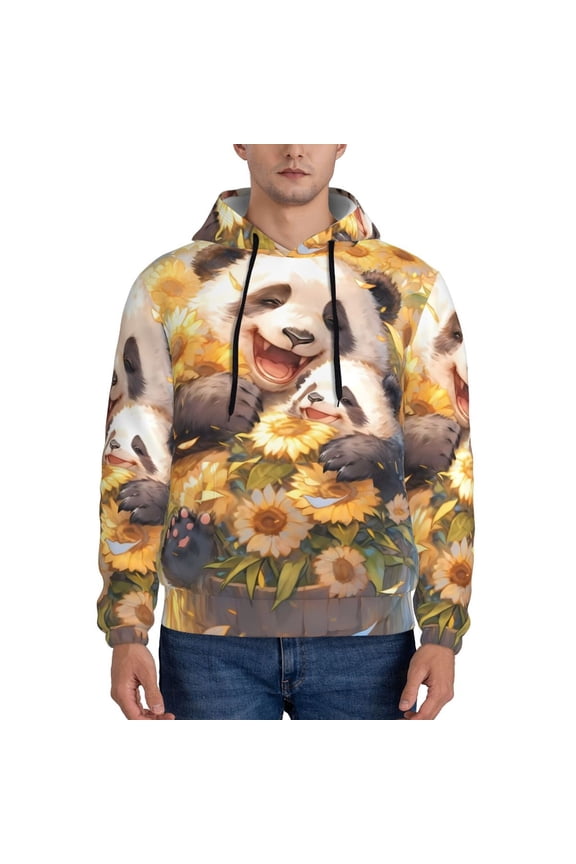 Cute Panda Sunflower Pattern Men's Adult Pullover Hoodie,Hooded Sweatshirt-Large