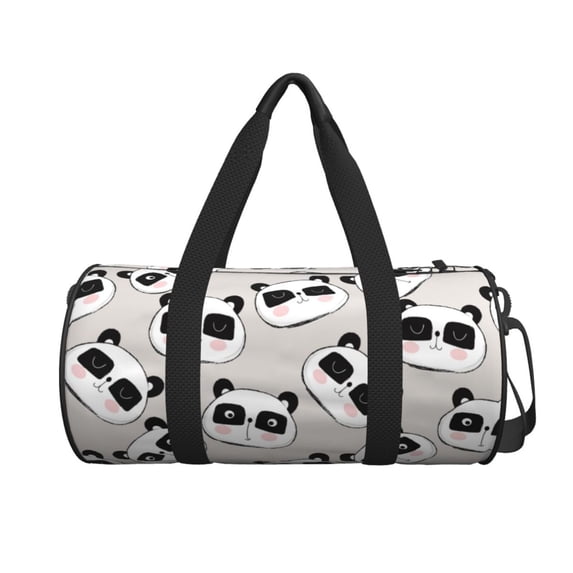 Xecao Cute Panda print Round Travel Duffel Bag is a foldable gym bag with an inner pocket, perfect for travel sports