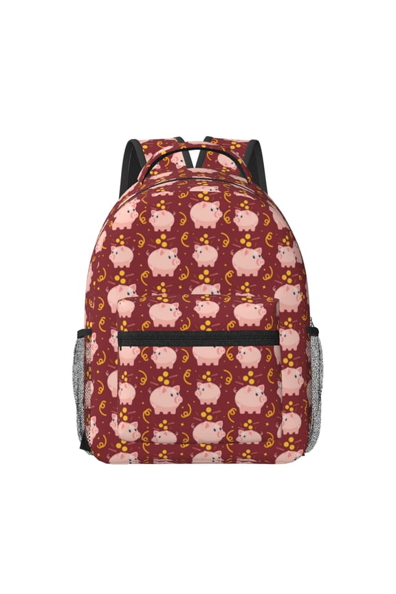 Cute Pig with Coins Travel Backpack: A spacious, stylish computer backpack ideal for men and women, perfect for college, school, or daily travels