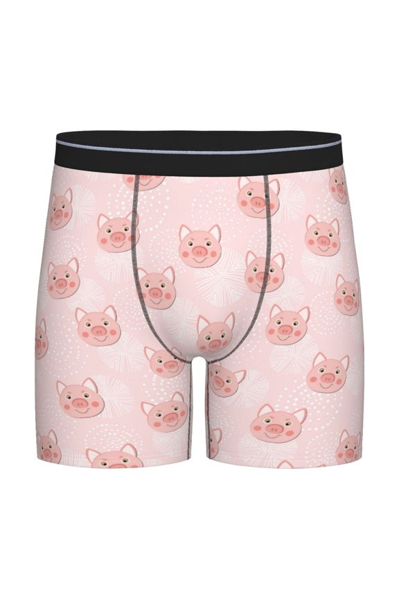 Cute Pig Face Print Boxer Briefs for Men's Stretch Moisture-Wicking Underwear, Mid-Rise Classics breathable fabric