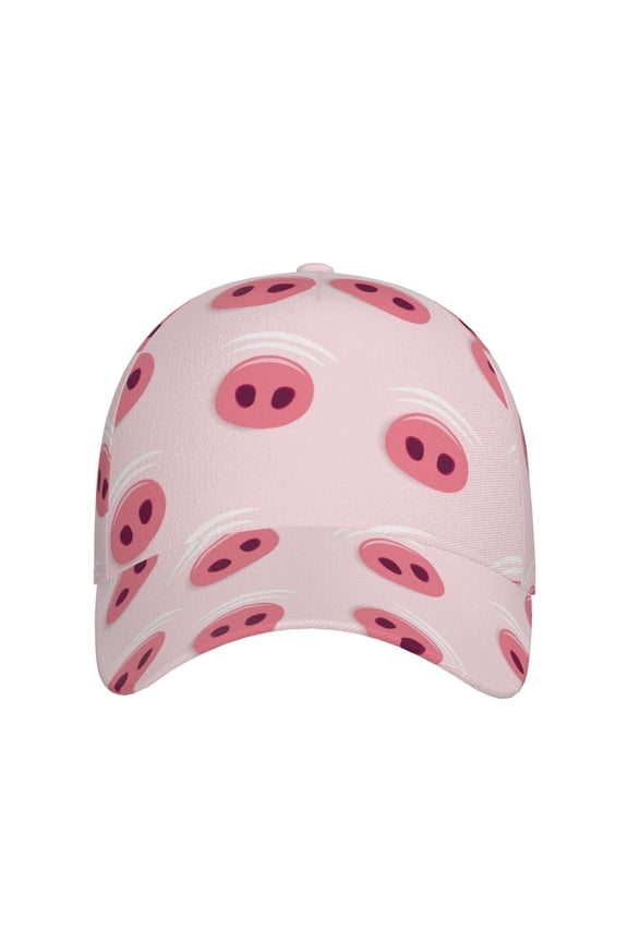 Cute Pig Nose for Baseball Cap: Unisex, crafted from classic polyester twill fabric, featuring a soft unconstructed design