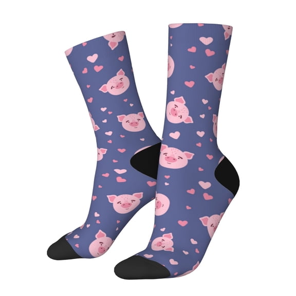 Xecao Cute Pig Pattern Sport Socks for Women and Men Crew Socks Sporty Calf Socks Casual Socks