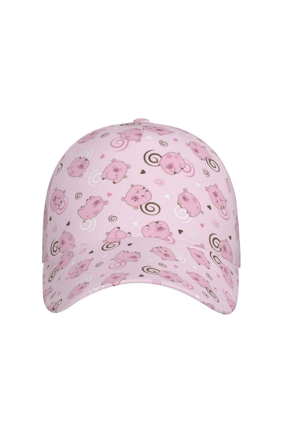 Cute Pig for Baseball Cap: Unisex, crafted from classic polyester twill fabric, featuring a soft unconstructed design