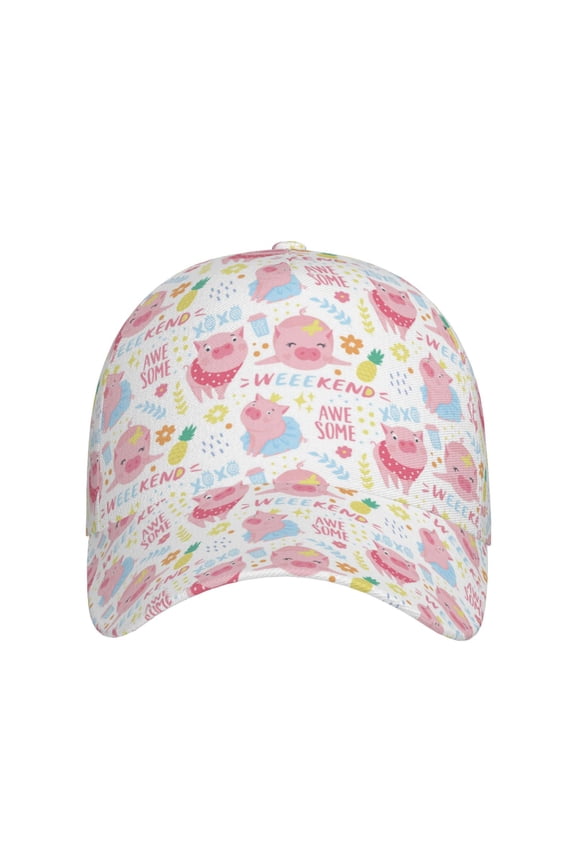 Cute Pig for Baseball Cap: Unisex, crafted from classic polyester twill fabric, featuring a soft unconstructed design