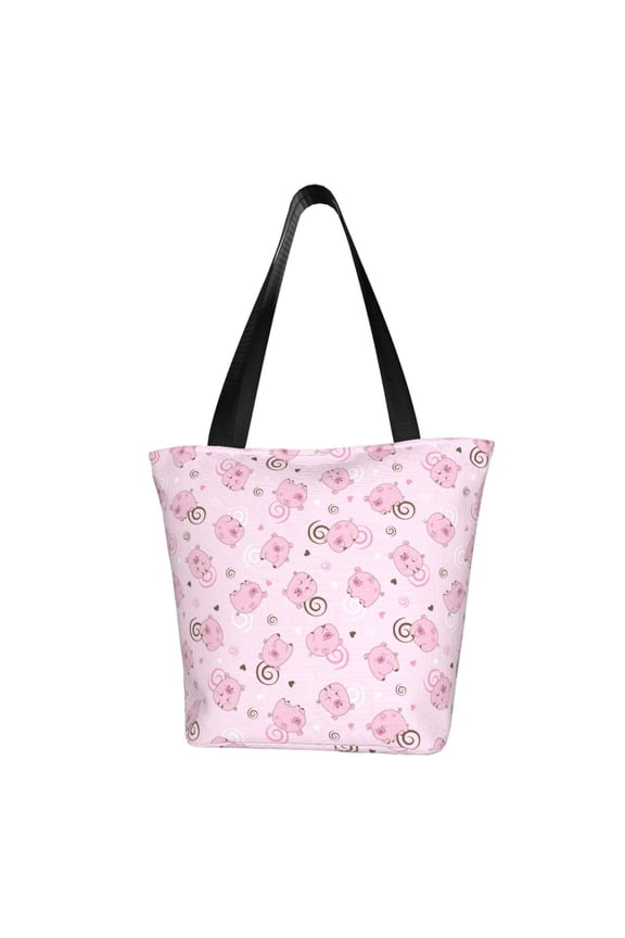 Cute Pig for Tote Bag for Women -Tote Shoulder Bag with A Little Pocket Inside, Perfect for Travel and Work.