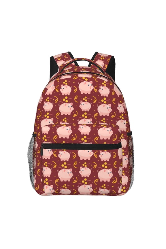 Cute Pig with Coins Backpack, a stylish and functional choice for both men and women, is the perfect basic bookbag for college, work, or travel