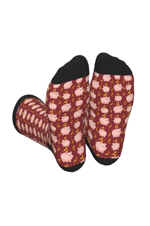 Cute Pig with Coins Print Crew Socks for Men and Women, Men's Soft Moisture-wicking Sock