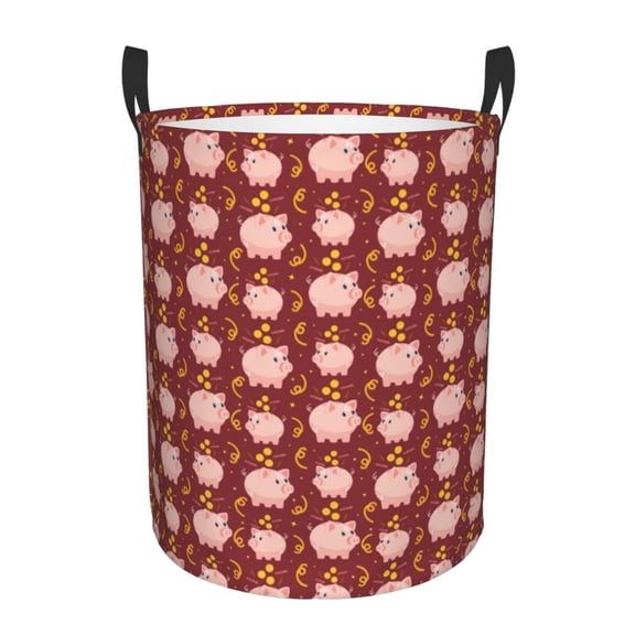 Xecao Cute Pig with Coins Print Laundry Hamper Basket,designed for Blanket Storage and Nursery Clothes in the Bedroom