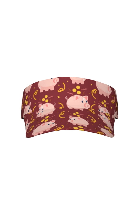Cute Pig with Coins for Adult Sun Cap offers versatile sun protection with adjustable Velcro for a secure fit.