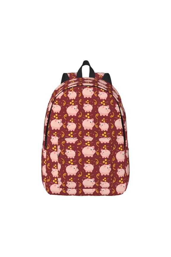 Cute Pig with Coins for Canvas College Laptop Backpack, Durable Rucksack Travel Notebook Bag School Backpack Book Bag for Men Women