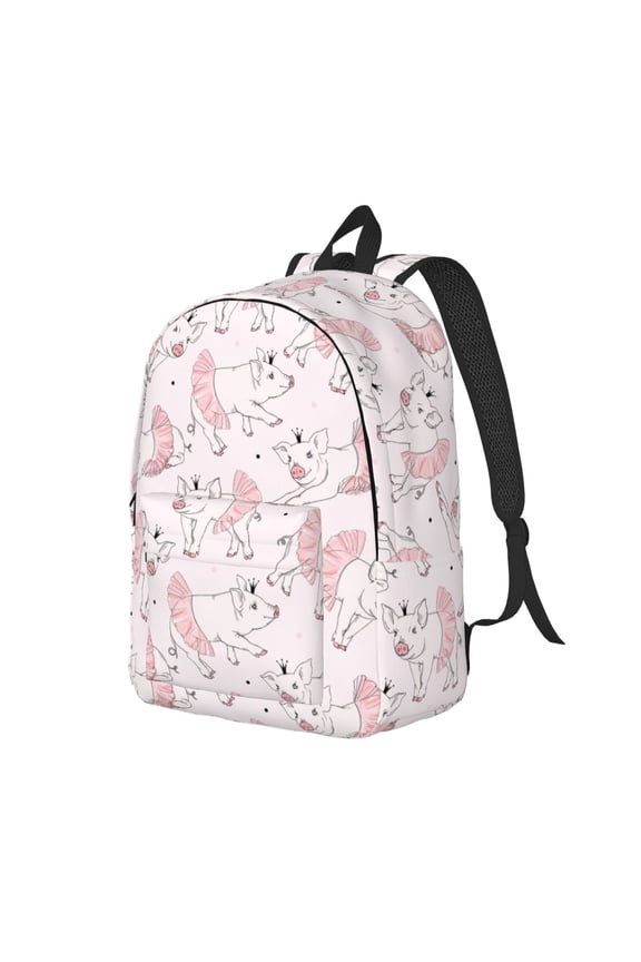 Cute Piggy Ballerina Canvas College Laptop Backpack, a durable rucksack designed for both men and women, ideal for travel, school, and daily use-Small