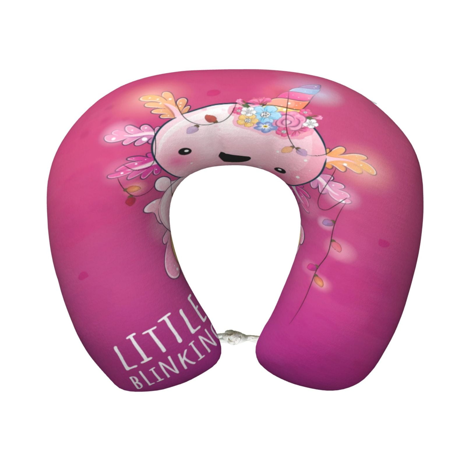 Xecao Cute Pink Axolotl A Print Memory Foam Cervical Neck Pillow Versatile U-Shaped Pillows for Home,Office,Camping,Travelling,Soft Washable Cover