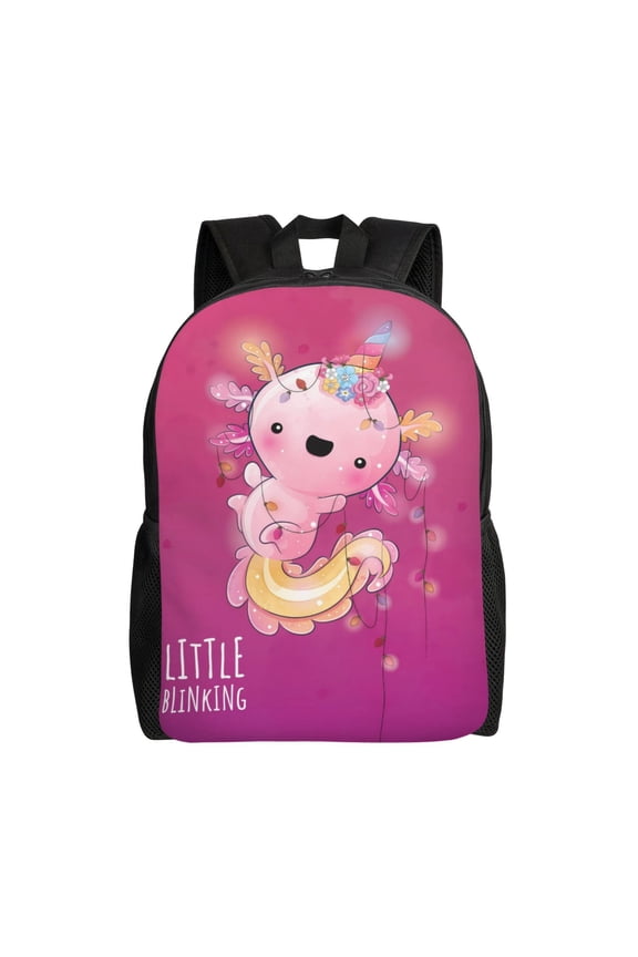 Cute Pink Axolotl A Print School Backpack with Laptop Compartment Small Travel Laptop Backpack for Women Men Waterproof College Backpack Simple School Bag
