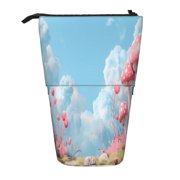 Xecao Cute Pink Mushrooms Print Telescopic Pencil Bag Pen Holder Pop Up Stationery Case Stand-up Retractable Transformer Bag Standing Organizer