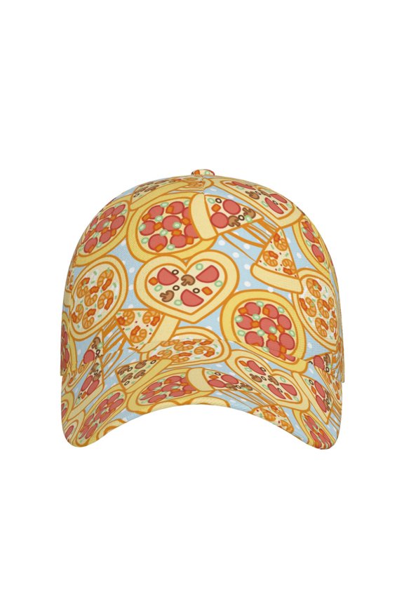 Cute Pizza In Various for Baseball Cap: Unisex, crafted from classic polyester twill fabric, featuring a soft unconstructed design