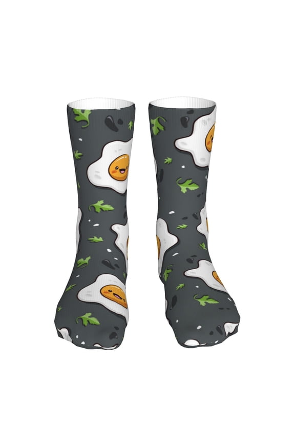 Cute Poached Eggs Print Fashion No Heel Casual Crew Socks Cushioned Breathable for Men Women - Moisture wicking,Not easy to fade Suitable for daily