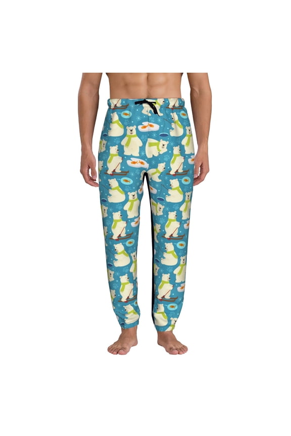 Cute Polar Bear Fishing Print Active Tech Joggers for Men, Mens Sweatpants Lounge Pants with Pockets-Small