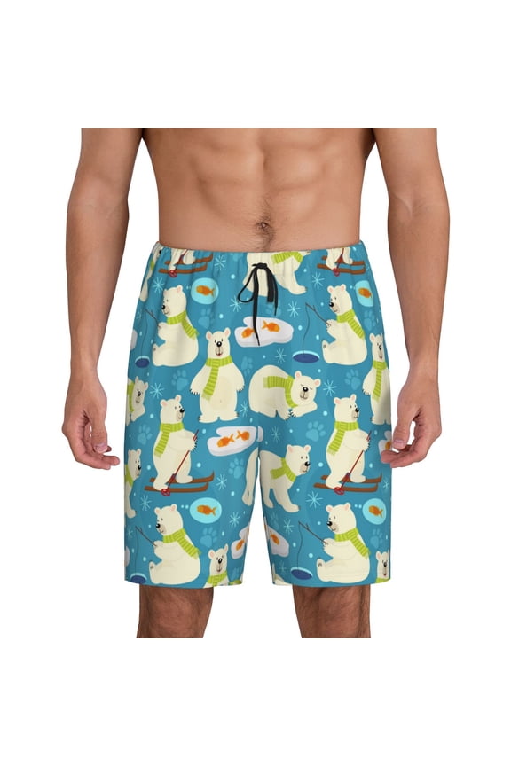 Cute Polar Bear Fishing Print Men's Sleepwear Shorts Pajama Bottom Lounge Short ,Nightwear with Convenient Pockets for Relaxed Home Wear-4X-Large