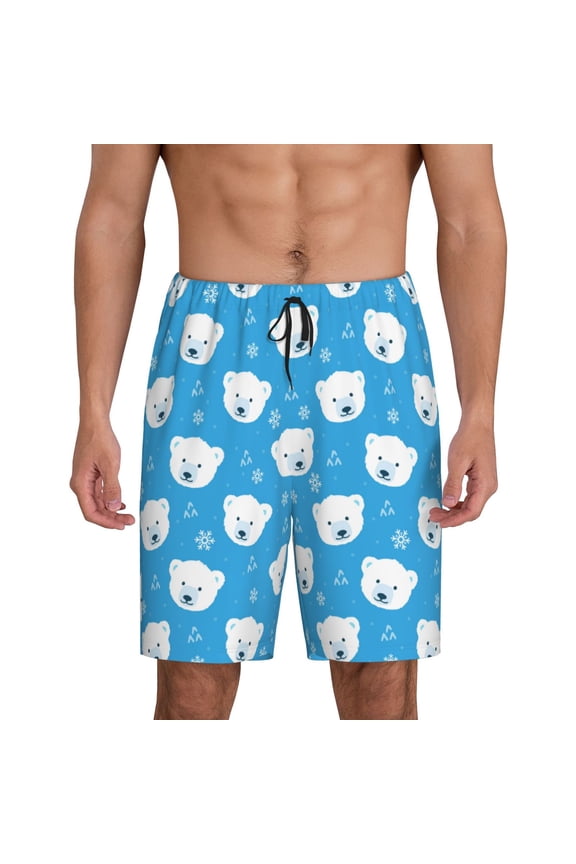 Cute Polar Bear Print Men's Sleepwear Shorts Pajama Bottom Lounge Short ,Nightwear with Convenient Pockets for Relaxed Home Wear-Medium