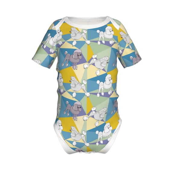 Xecao Cute Poodle Dog Pattern Baby Climbing Bodysuit Short Sleeve Onesie Unisex 0-12 Months Baby Shirt Newborn Outfits Crotch snap design-18 Months