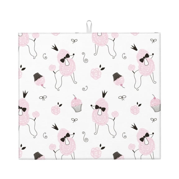Xecao Cute Poodle Dog Print Dish Drying Mat for Kitchen Counter,Absorbent Coffee Bar Mat, Dish Drainer Rack Mats,Dining Room Decoration