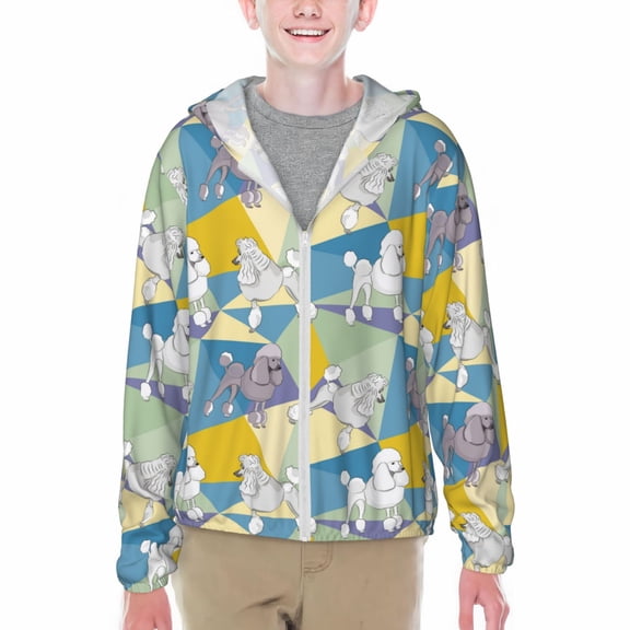 Xecao Cute Poodle Dog Print Fishing Shirts for teenager Long Sleeve UV Sun Protection Hoodie with Zipper Outdoor Hiking Shirts-Large