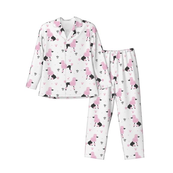 Xecao Cute Poodle Dog Print Pajamas Set Mens Pajamas Long Sleeve Loungewear Two-Piece Sleepwear Button-Down Pjs Set,2PJS-XX-Large