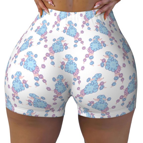 Xecao Cute Poodle Dog Print Workout Shorts for Women Soft Smooth Gym Yoga Scrunch Active Tennis Workout Running Shorts