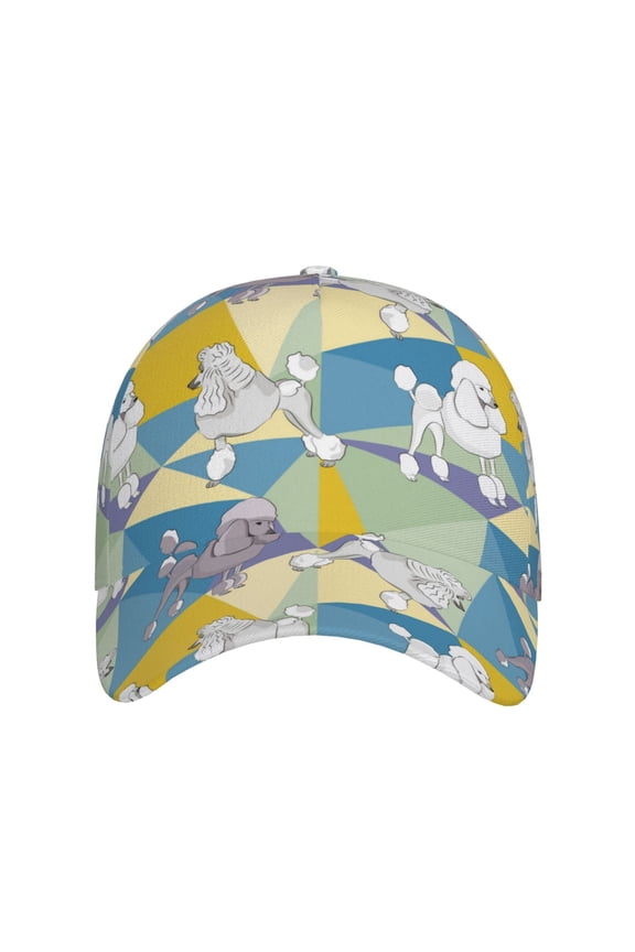Cute Poodle Dog for Baseball Cap: Unisex, crafted from classic polyester twill fabric, featuring a soft unconstructed design