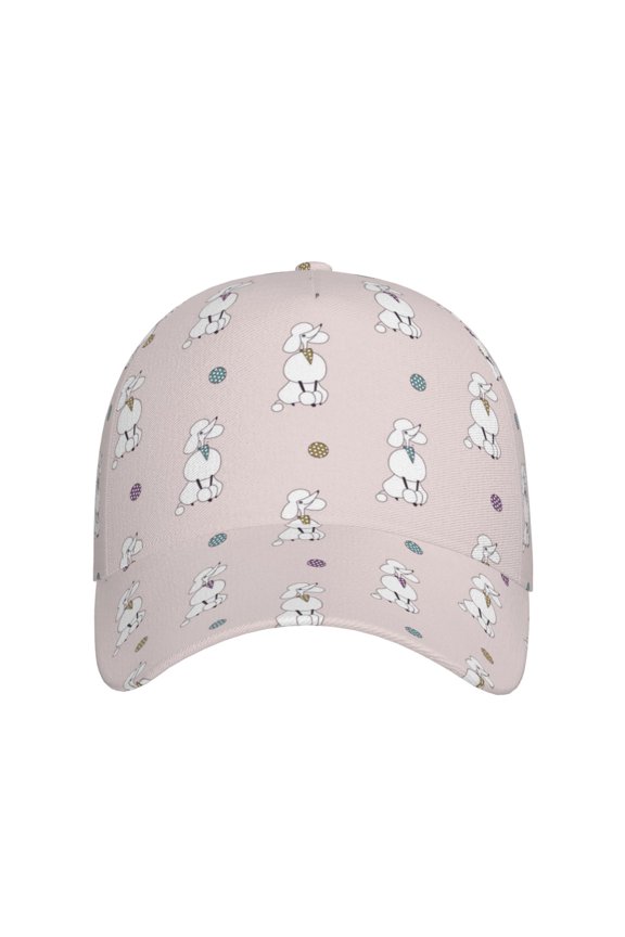 Cute Poodle Dog for Baseball Cap: Unisex, crafted from classic polyester twill fabric, featuring a soft unconstructed design